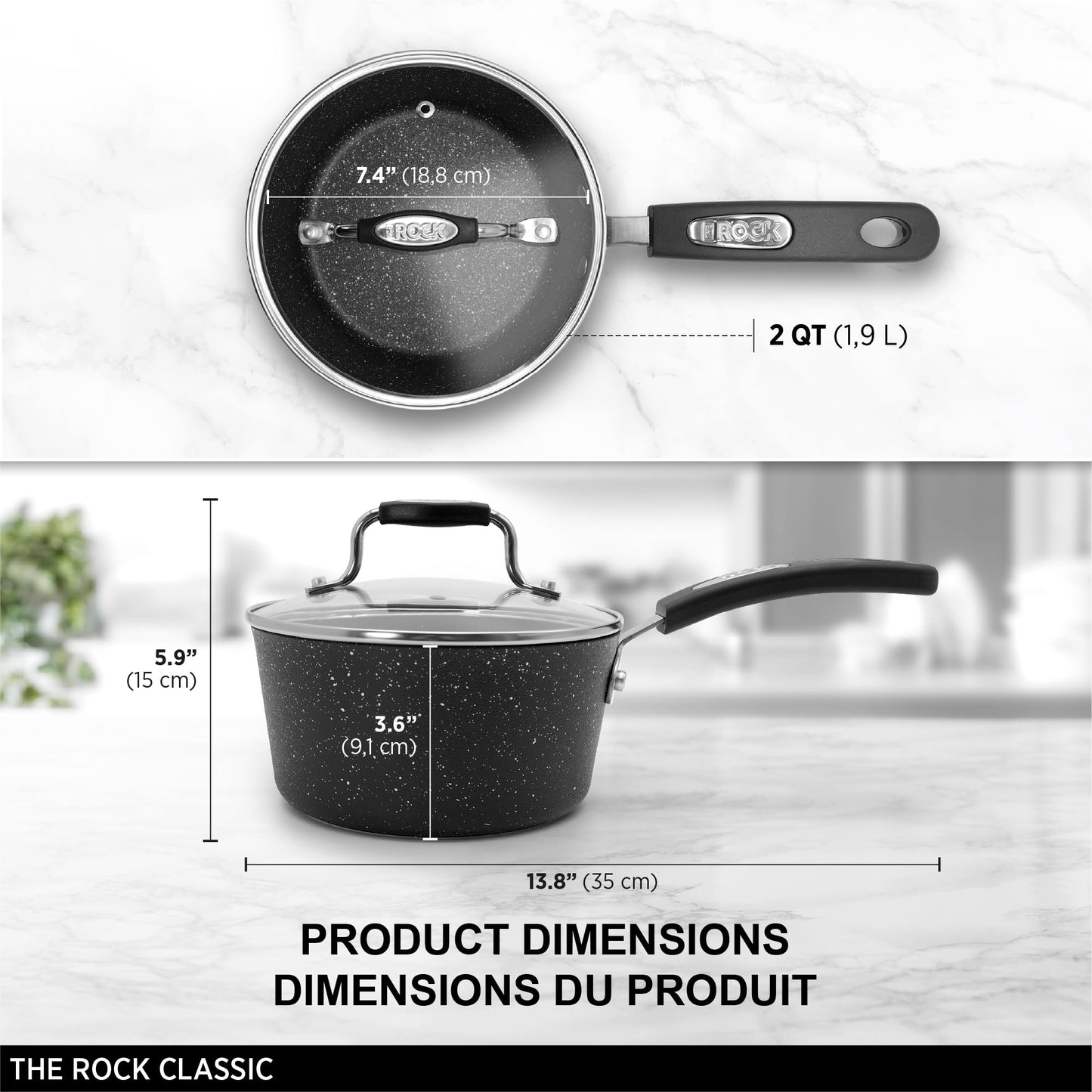 Starfrit The Rock 1.9L (2Qt) Non-Stick Saucepan - Durable Forged Aluminum - Oven Safe - PFOA Free - Easy to Clean - Black Starfrit