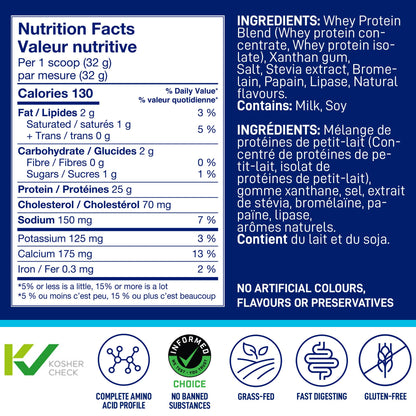 LeanFit Natural Vanilla Whey Protein Powder – 25g Protein Per Serving, Grass-Fed, Gluten-Free with BCAAs – 26 Servings (832g)