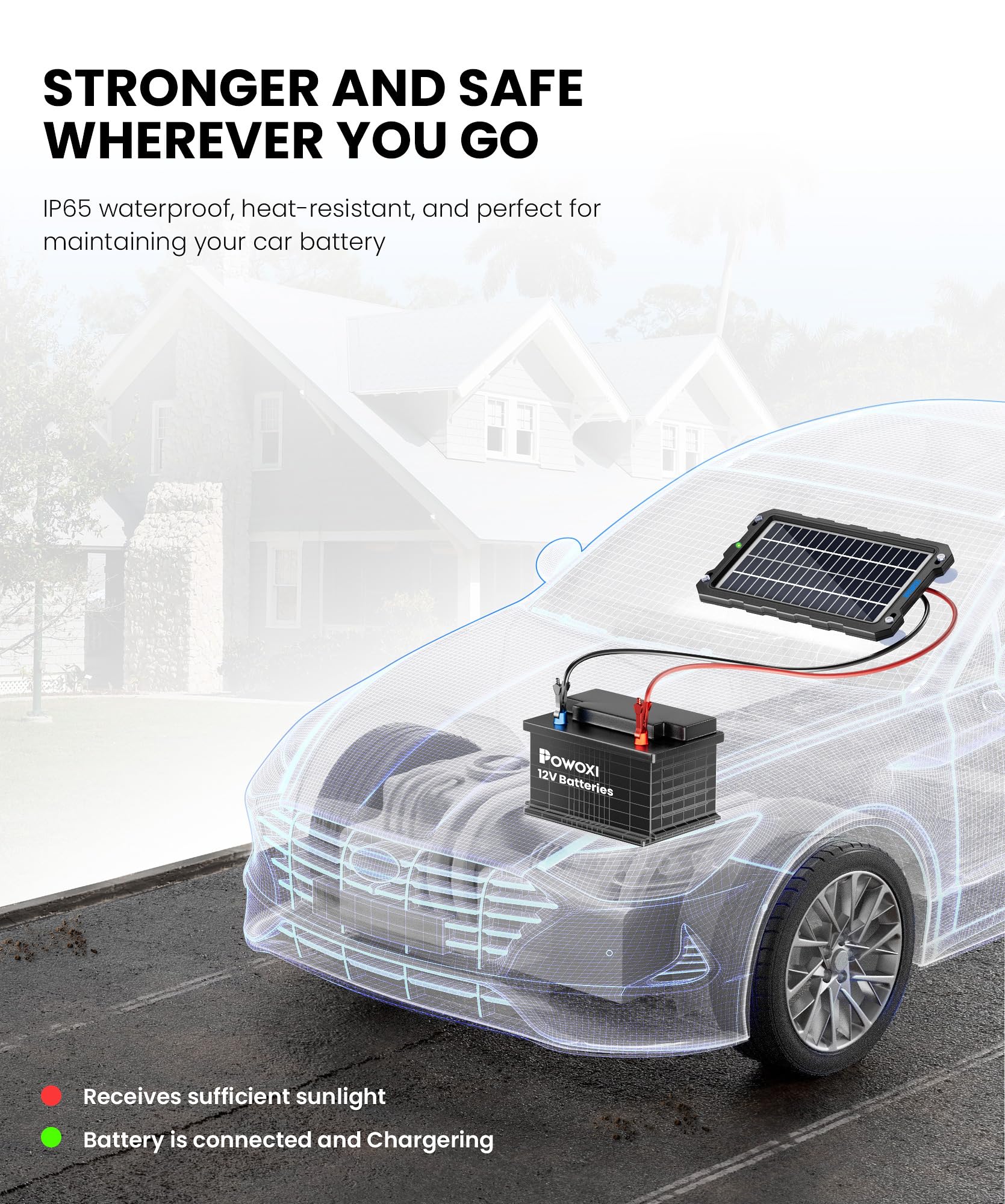 Solar Battery Trickle Charger for Car Battery, Portable and Waterproof Solar Battery Maintainer, Amorphous Silicon Solar Panel car Battery Charger (Solar Battery Charger 7.5W)