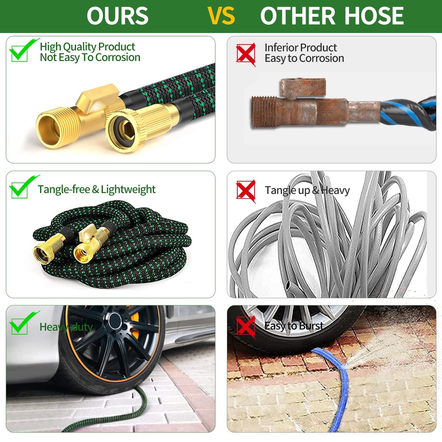 200 FT Garden Hose Expandable Hose - All New 2026 Flexible Water Hose with 10 Functions Spray Nozzle - Car Wash Hose with Solid Brass Connector, Leakproof Lightweight Expanding Pipe for Yard,Outdoor - Available at All In One Marketplace Canada