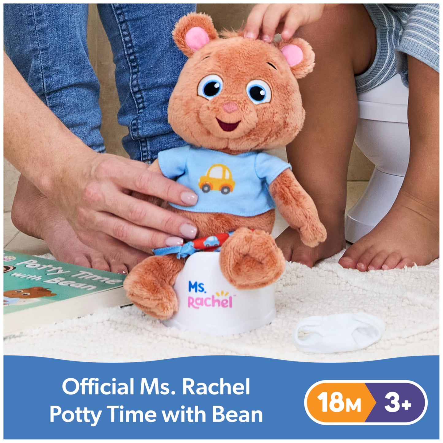 Ms. Rachel Potty Time with Bean, 11” Plush Teddy Bear with Play Toilet & Accessories, Toddler Toys for Girls & Boys for Ages 18 Months to 3+