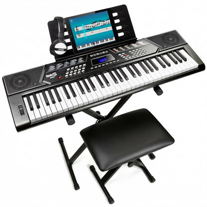 RockJam 61 Key Keyboard Piano With Pitch Bend Kit, Keyboard Stand, Piano Bench, Headphones, Simply Piano App & Keynote Stickers
