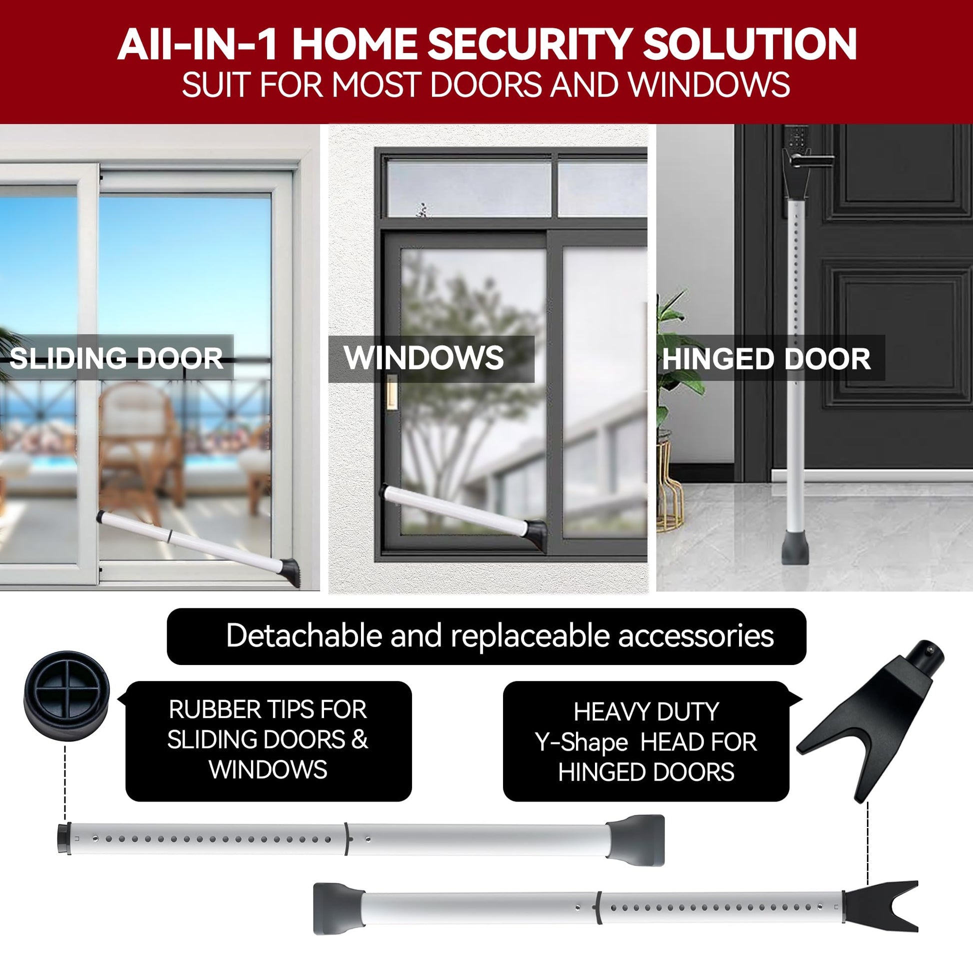 AceMining Upgraded Door Security Bar & Sliding Patio Door Security Bar, Heavy Duty Security Door Stoppers Adjustable Door Jammer for Home, Apartment, Travel (1 Pack,White) - Available at All In One Marketplace Canada