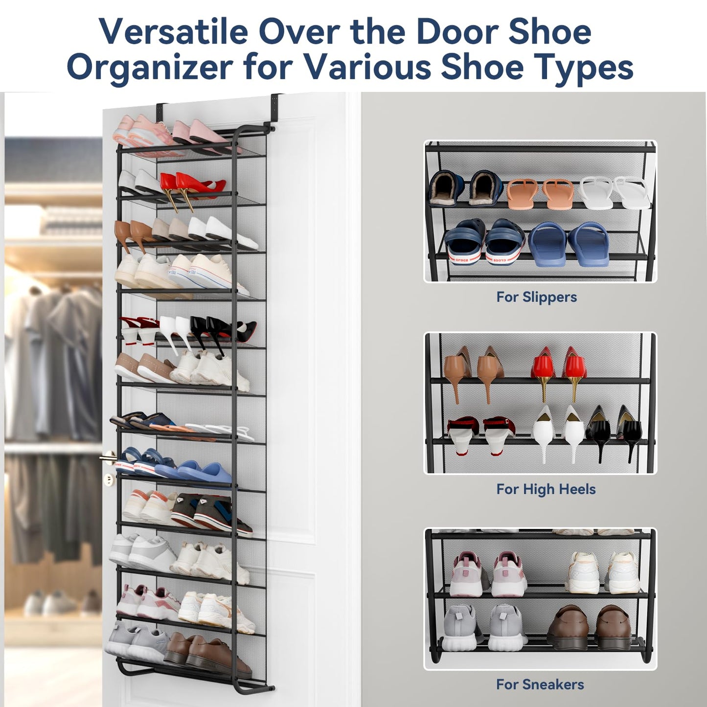 Whitmor 36 Pair Over-The-Door Rack-Gunmetal Gray Shoe Organizer WHITMOR