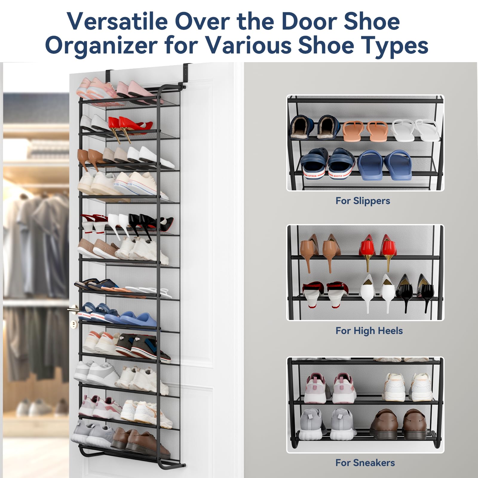 Whitmor 36 Pair Over-The-Door Rack-Gunmetal Gray Shoe Organizer WHITMOR