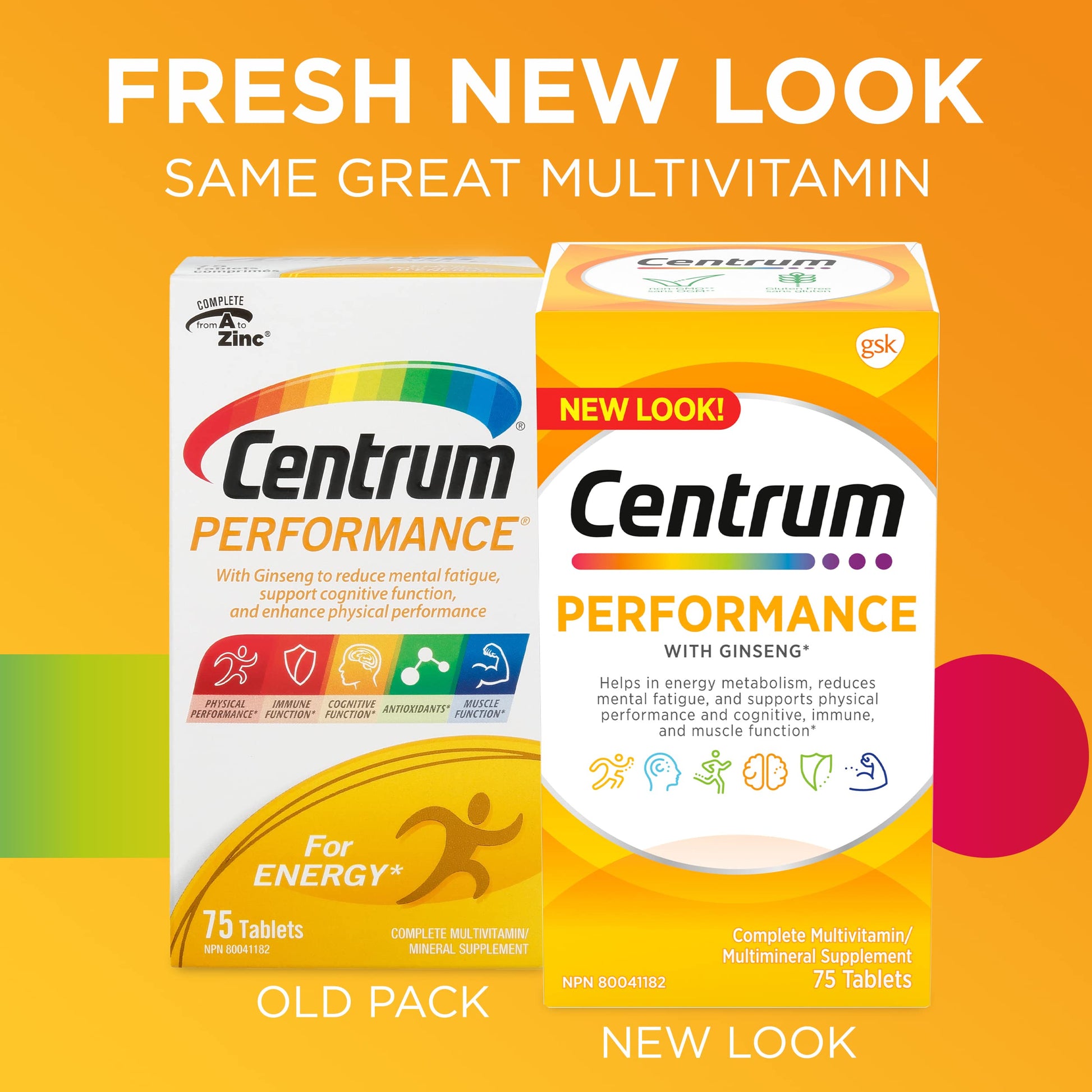 Centrum Performance Multivitamins/Minerals Supplement for Men & Women with Ginseng for Energy, 75 Tablets (Packaging May Vary) - Available at All In One Marketplace Canada