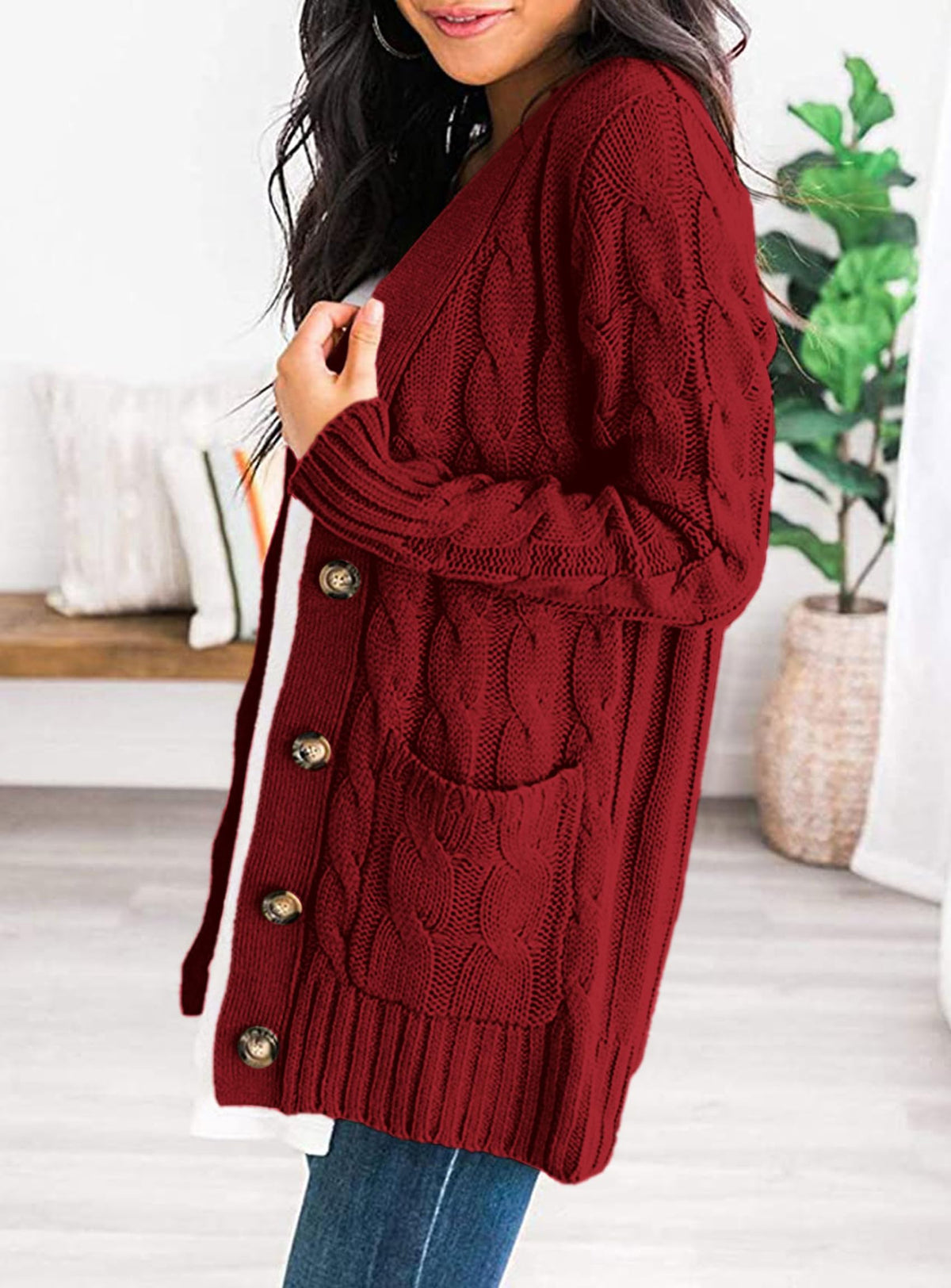 PRETTYGARDEN Women's Cable Knit Cardigan Sweaters Fall(Wine Red,M) 🍁 All In One Marketplace Canada