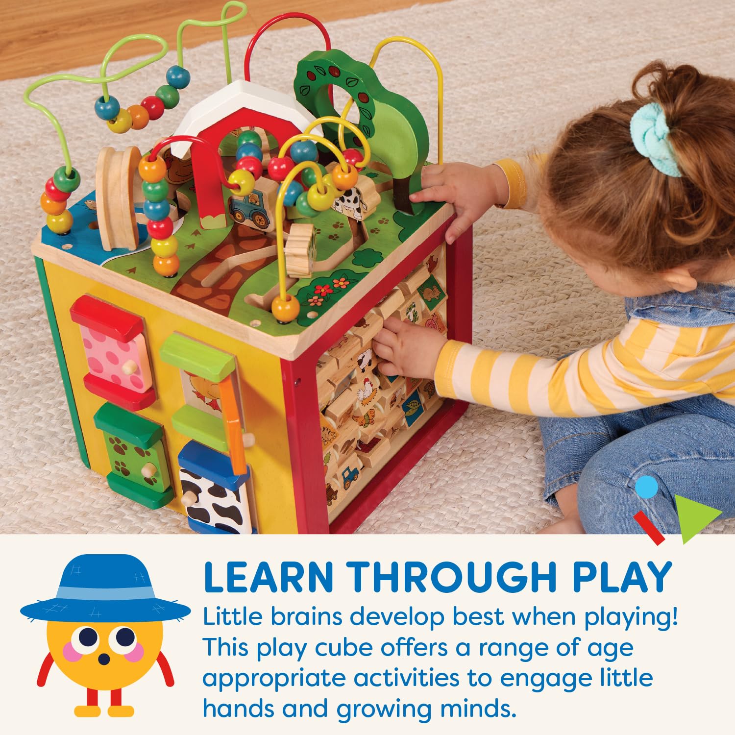 Battat Wooden Activity Cube - 5-Sided Play Center with Bead Maze, Doors Battat