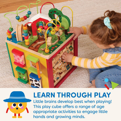 Battat Wooden Activity Cube - 5-Sided Play Center with Bead Maze, Doors Battat