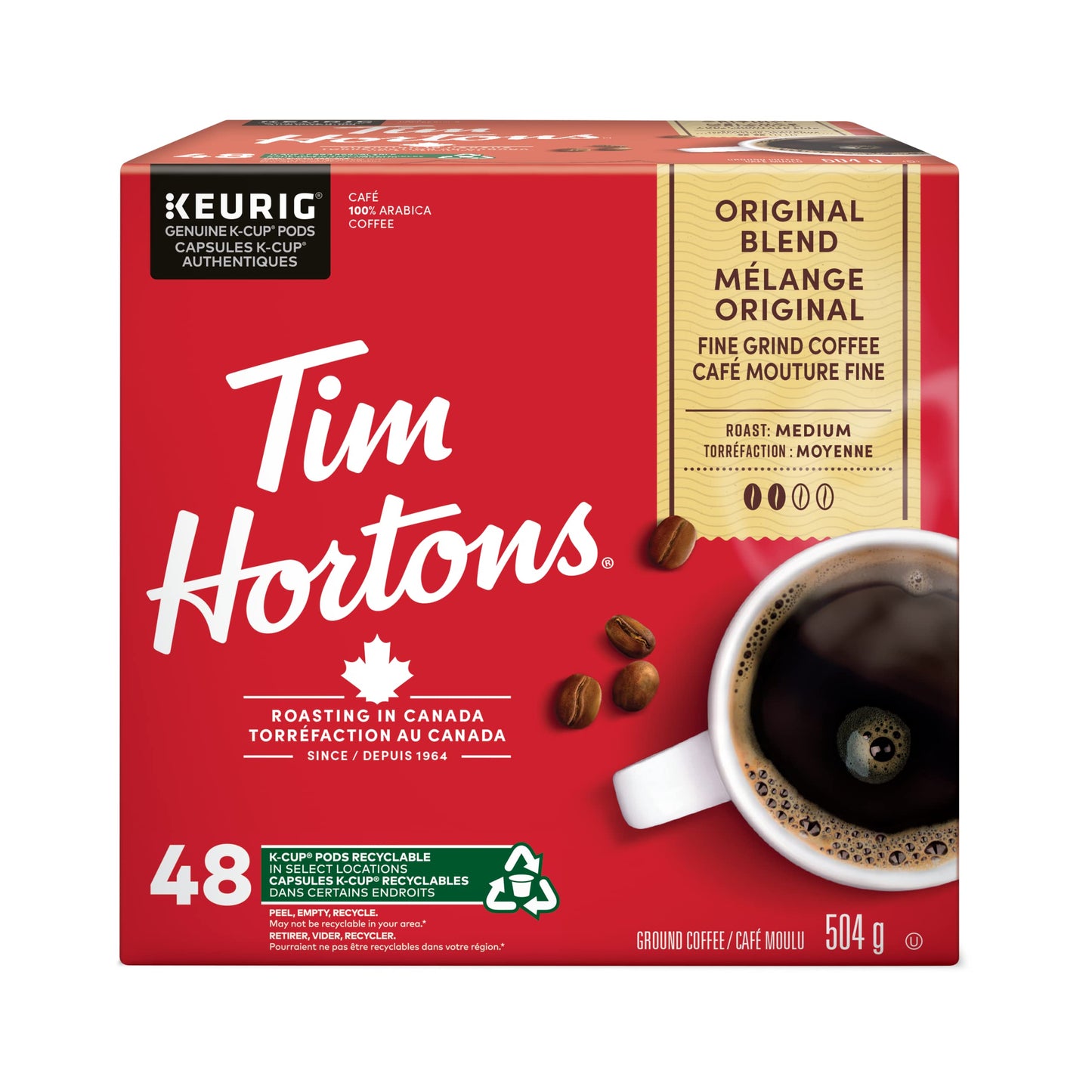 Tim Hortons Original Medium Roast Coffee K-Cup Pods – 48 Count for Keurig Brewers