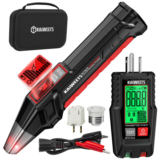 KAIWEETS Circuit Breaker Finder with LCD Display, GFCI Outlet Tester, Electrical Circuit Tracer Tool with NCV Test & Flashlight, Includes Carrying Case and Adapters- KT301P - Available at All In One Marketplace Canada
