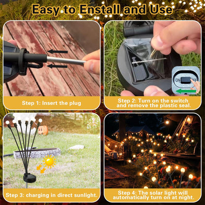 SIOTMERA 4Count Solar Lights Outdoor Waterproof IPX5, Solar Garden Lights, Wind Swaying Firefly Lights, Christmas Lights Outdoor, for Yard Lawn Pathway Decoration Lighting, 6LED WarmYellow
