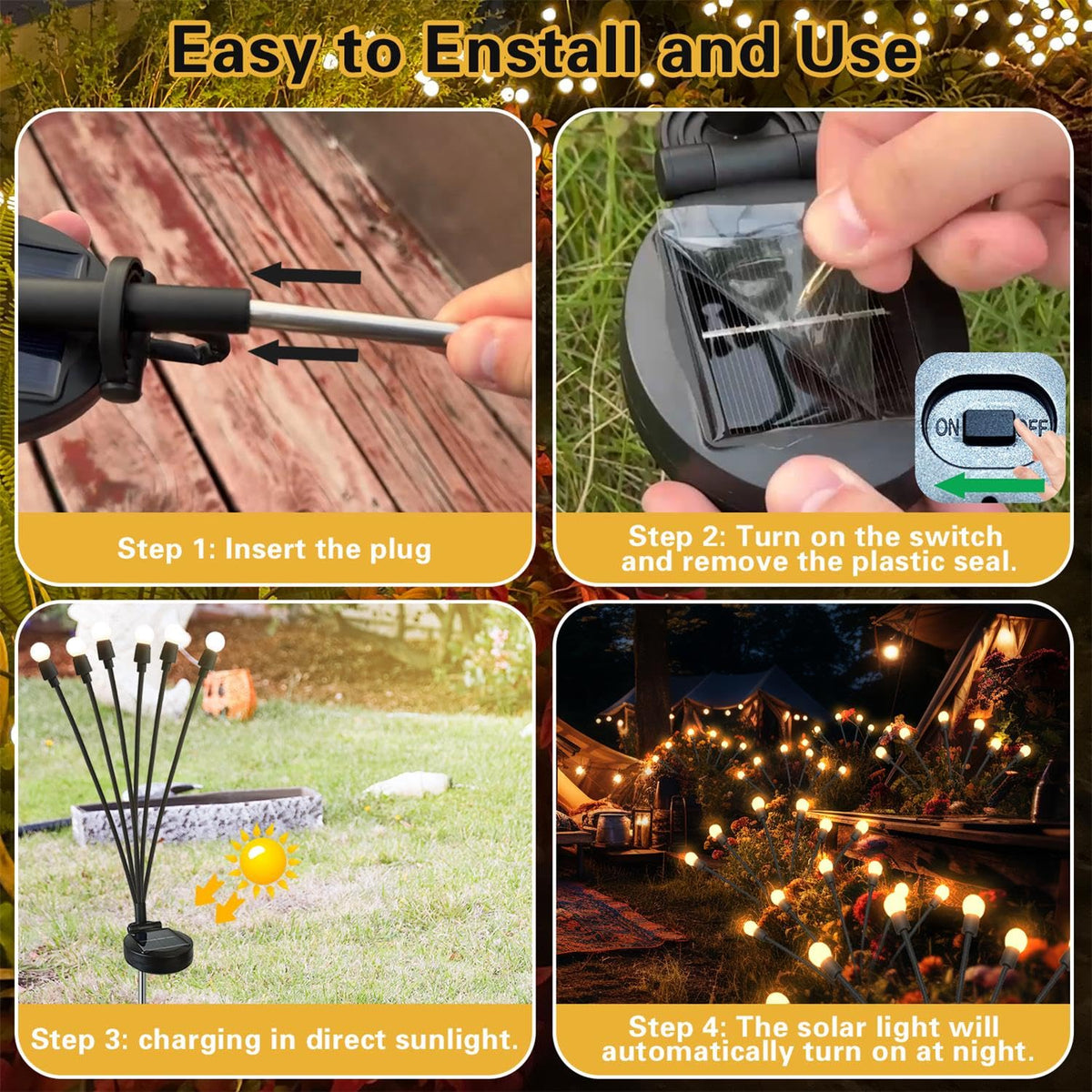 SIOTMERA 6 Count Solar Lights Outdoor Waterproof IPX5, Solar Garden Lights, Wind Swaying Firefly Lights, Christmas Lights Outdoor, for Yard Lawn Pathway Decoration Lighting, WarmYellow 🍁 All In One Marketplace Canada
