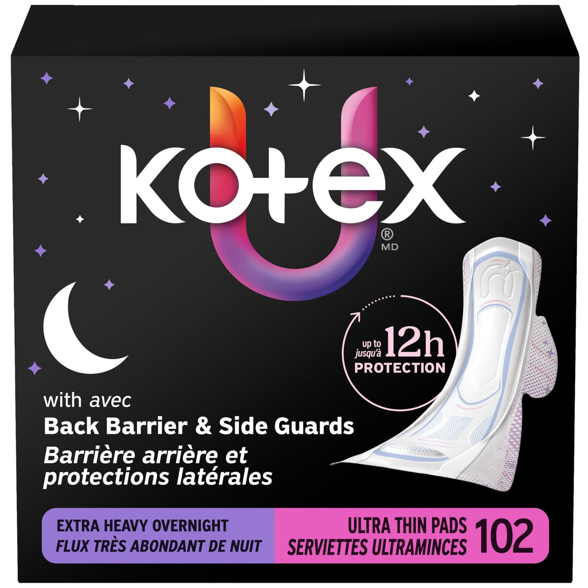 Kotex Ultra Thin Overnight Pads with Wings, Extra Heavy, 102 Count