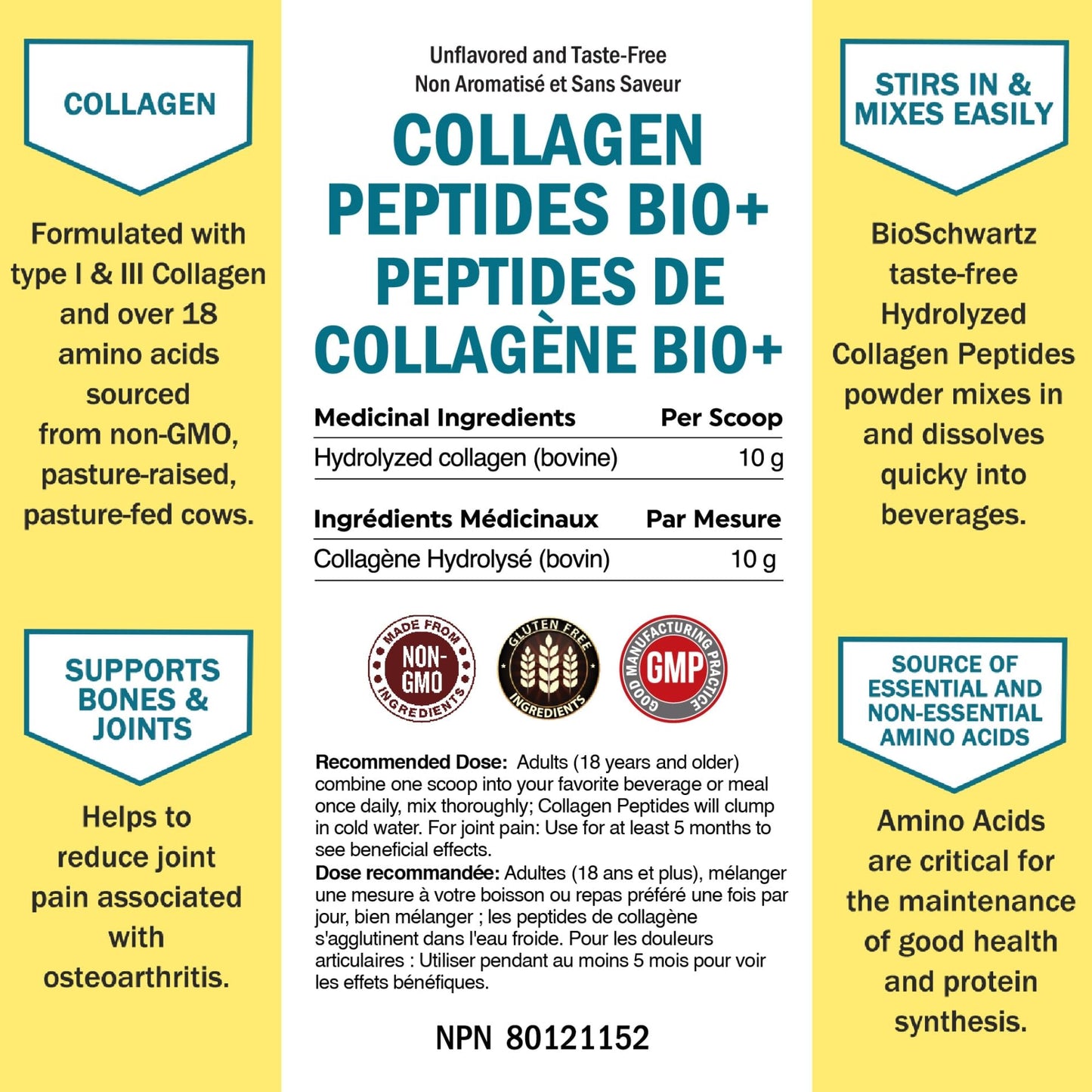 Collagen Peptides Powder | Hydrolyzed Collagen Powder with 18 Essential Amino Acids | Supports Healthy Skin Hair & Nails | Bone & Joint Support | Unflavored, Non GMO, Gluten Free | Easy to Mix | 16 oz - Available at All In One Marketplace Canada