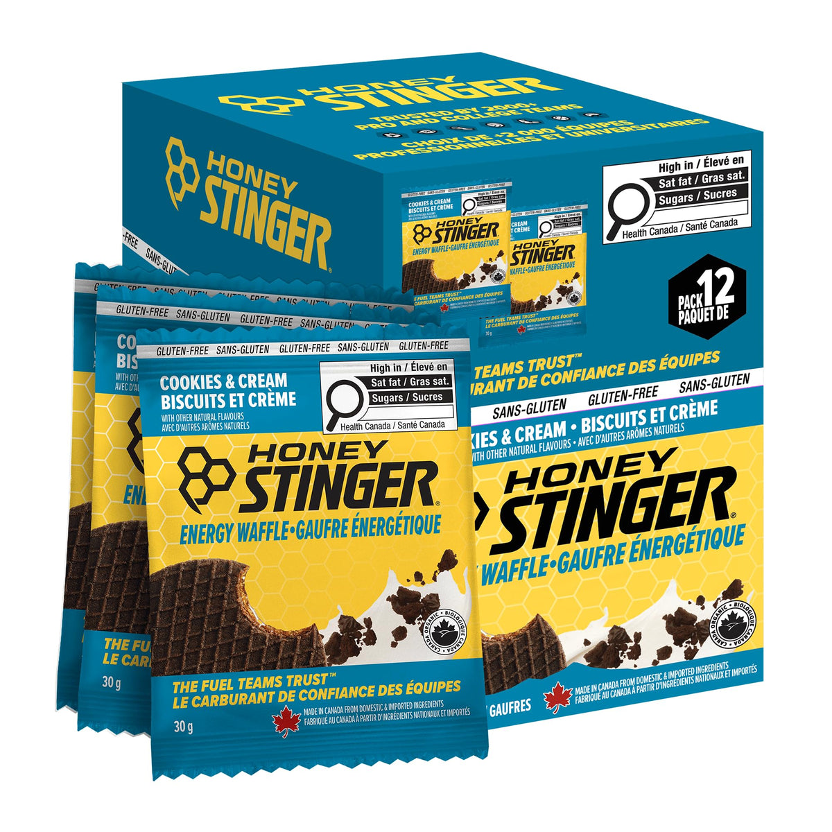 Honey Stinger Organic Gluten-Free Cookies & Cream Waffle | Energy Stroopwafel for Exercise, Endurance and Performance | Sports Nutrition for Home & Gym, Pre & During Workout | 12 Waffles, 30g