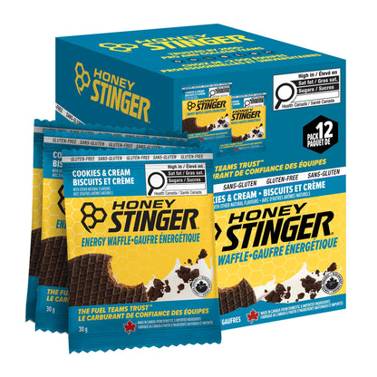 Honey Stinger Organic Gluten-Free Cookies & Cream Waffle | Energy Stroopwafel for Exercise, Endurance and Performance | Sports Nutrition for Home & Gym, Pre & During Workout | 12 Waffles, 30g