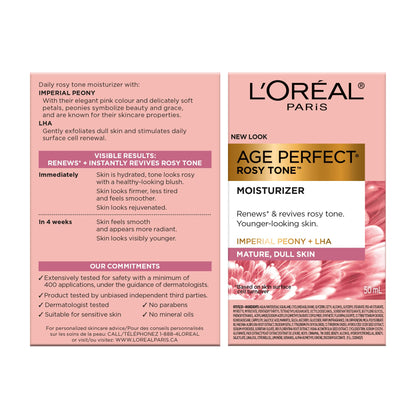 L’Oréal Paris Day Face Moisturizer Cream, Age Perfect Rosy Tone, with LHA & Imperial Peony Extract, For Mature Skin Skincare, 50 ml L'Oreal Paris
