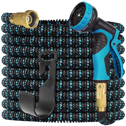100ft Expandable Garden Hose Water Hose - Kink Free Flexible Expending Hose 100ft with 10 Function Nozzle and 3-Layers Latex, 3/4 Solid Solid Fittings, Lightweight Pipe (Blue)
