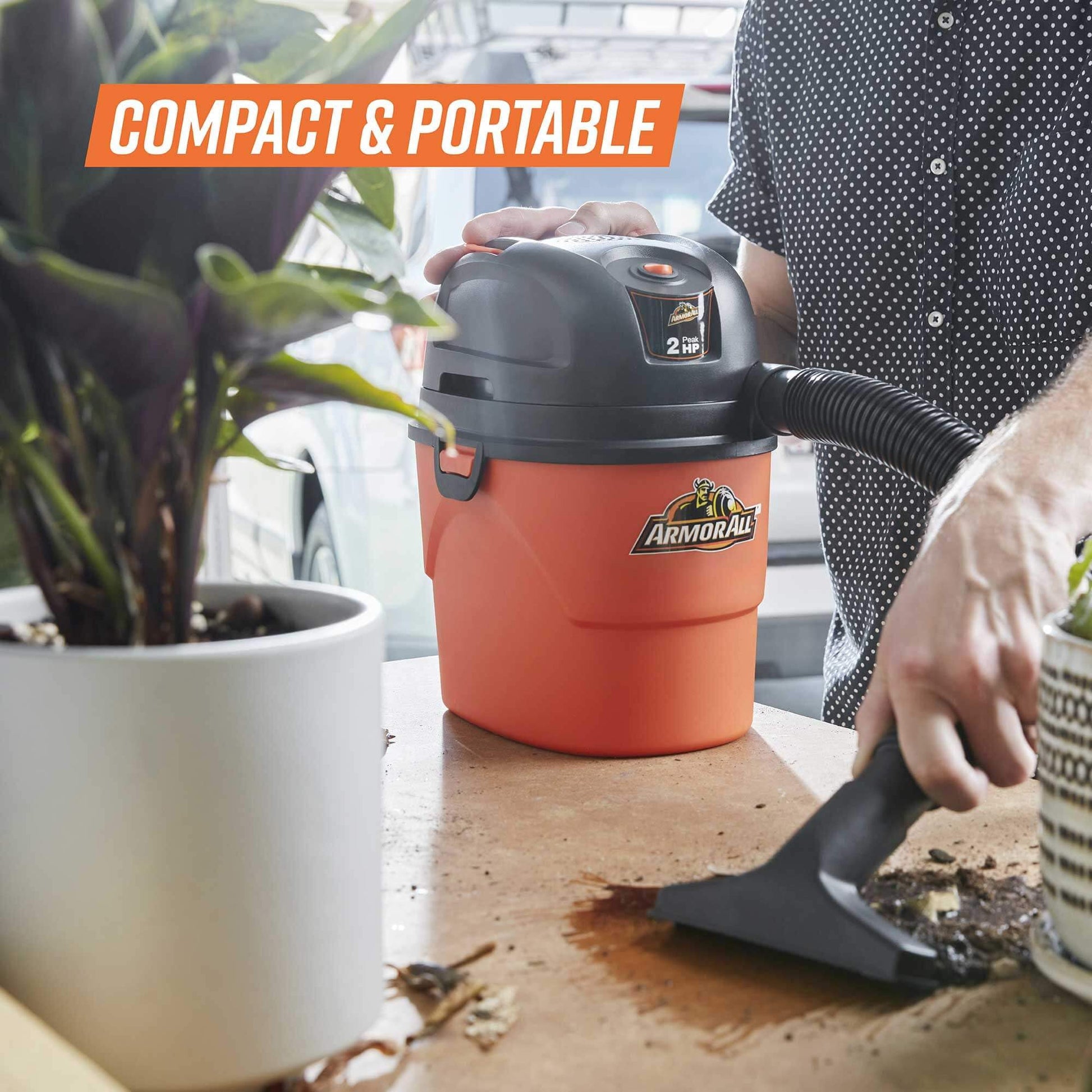 Armor All 1.5-Gallon 2 Peak HP Vac-Mate Wet/Dry Vacuum, AA155, Orange