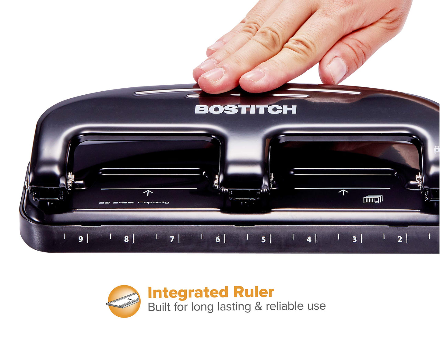 Bostitch Office EZ Squeeze 20 Sheet Standard 3 Hole Punch, Metal Construction, Silver/Black (HP20) Bostitch