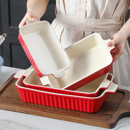 MALACASA Bakeware Set of 4, Porcelain Baking Pans Set for Oven, Casserole Dish, Ceramic Rectangular Baking Dish Lasagna Pans for Cooking Cake Pie Dinner Kitchen, Red (9.5"/11.25"/12.75"/14.5") 🍁 All In One Marketplace Canada