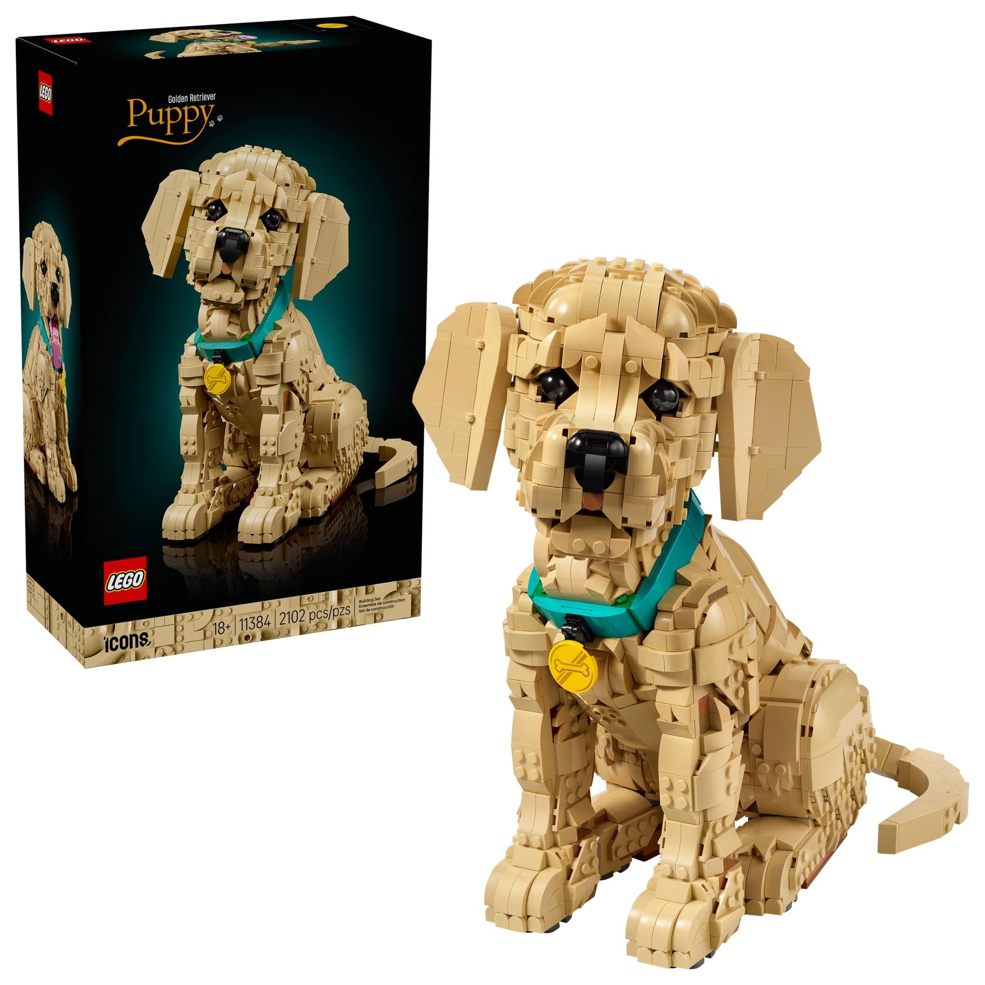 LEGO Icons Golden Retriever Puppy Building Set for Adults, Ages 18+ - Decor for Home, Bedroom, or Book Shelf - Gifts for Women & Men - Posable Dog Figure - 11384 LEGO