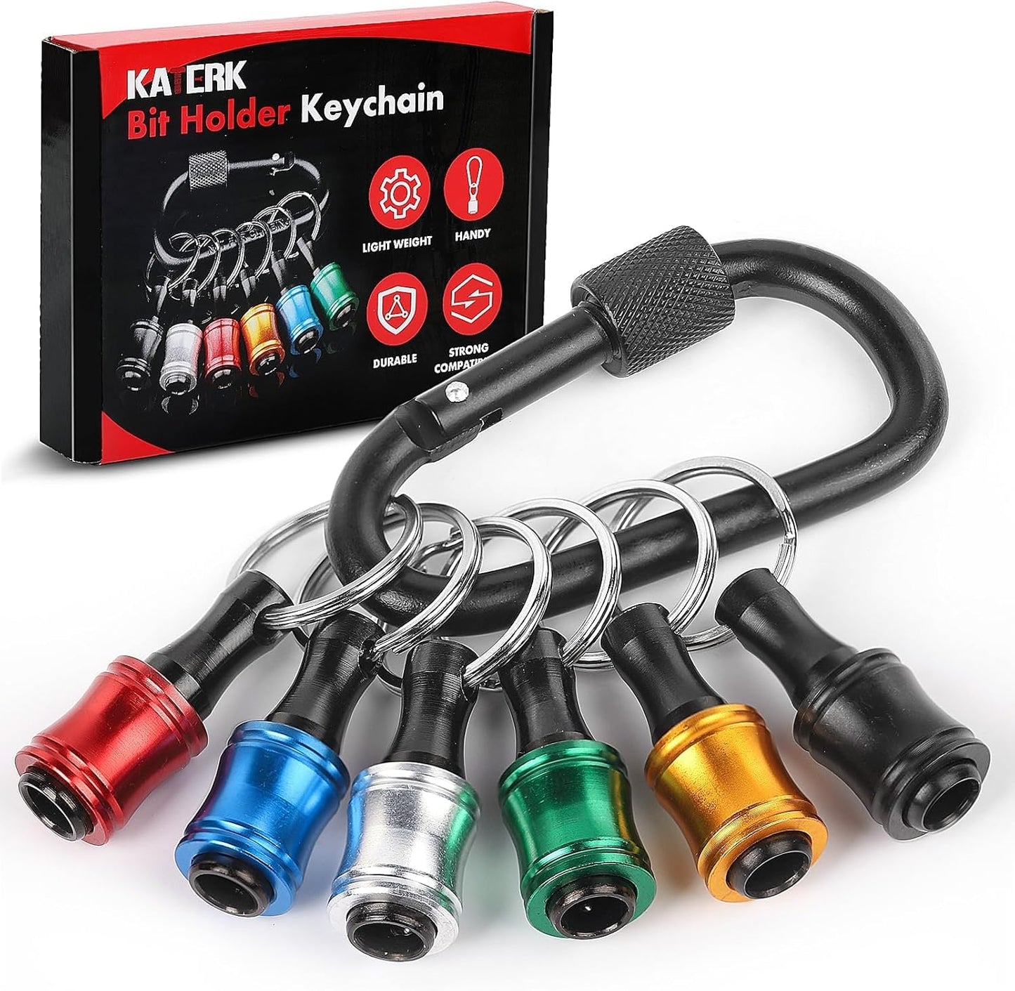 Upgrade, Push to Unlock,katerk 6pcs 1/4 inch Hex Shank Aluminum Alloy Screwdriver Bits Holder Light-weight Quick-change Extension Bar Keychain Drill Screw Adapter Change Portable, With Black Carabiner - Available at All In One Marketplace Canada