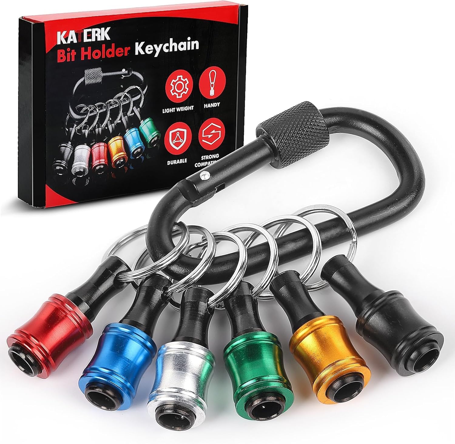 Upgrade, Push to Unlock,katerk 6pcs 1/4 inch Hex Shank Aluminum Alloy Screwdriver Bits Holder Light-weight Quick-change Extension Bar Keychain Drill Screw Adapter Change Portable, With Black Carabiner - Available at All In One Marketplace Canada