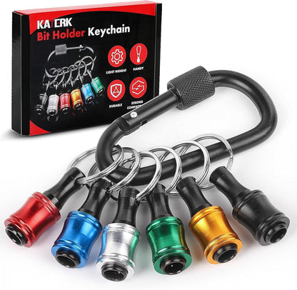 Upgrade, Push to Unlock,katerk 6pcs 1/4 inch Hex Shank Aluminum Alloy Screwdriver Bits Holder Light-weight Quick-change Extension Bar Keychain Drill Screw Adapter Change Portable, With Black Carabiner - Available at All In One Marketplace Canada