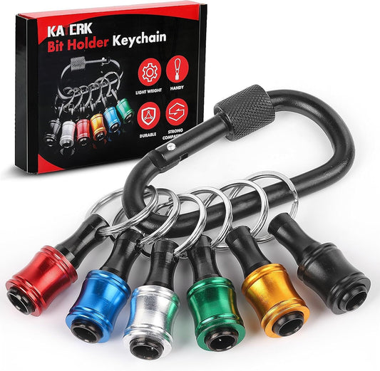 Upgrade, Push to Unlock,katerk 6pcs 1/4 inch Hex Shank Aluminum Alloy Screwdriver Bits Holder Light-weight Quick-change Extension Bar Keychain Drill Screw Adapter Change Portable, With Black Carabiner - Available at All In One Marketplace Canada