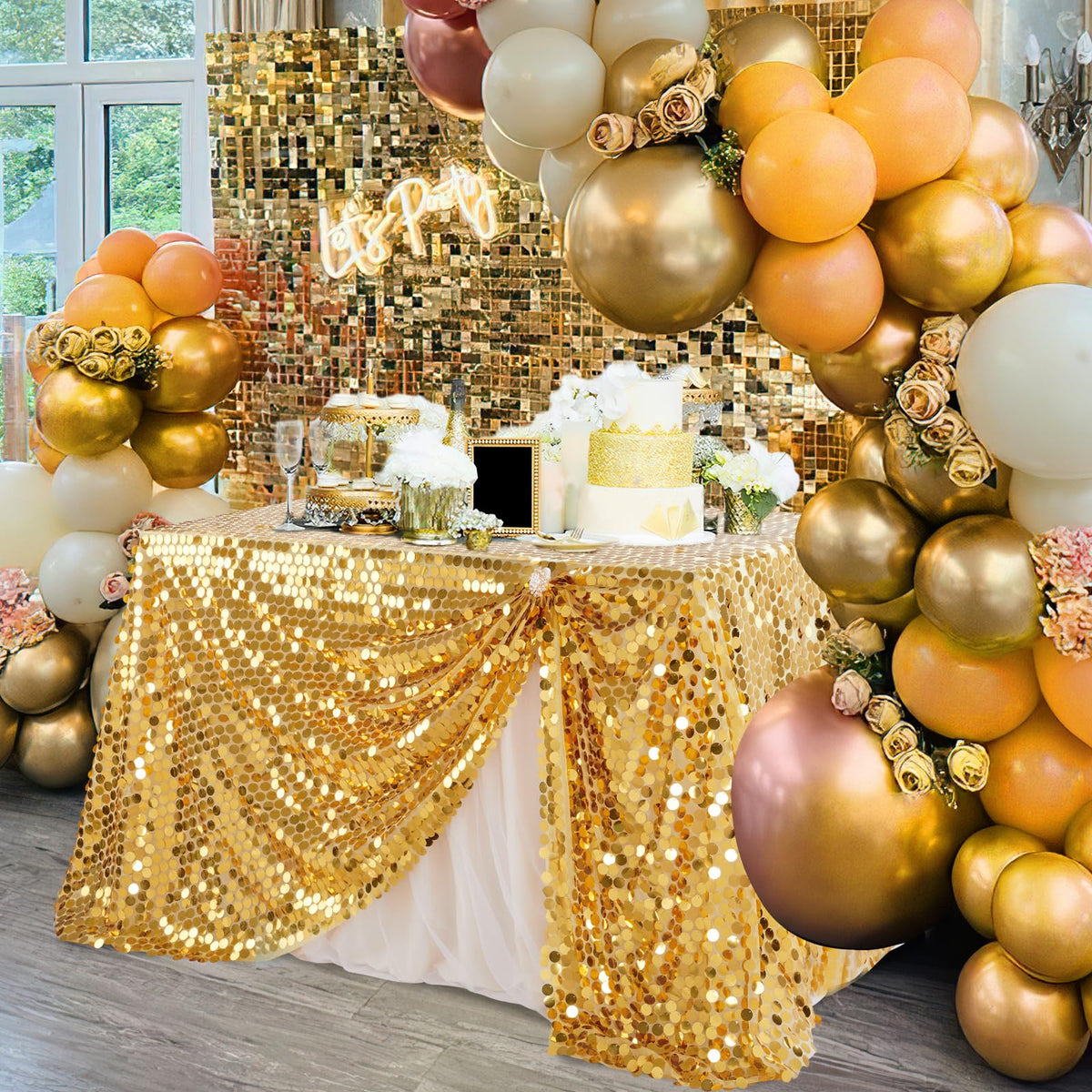 B-COOL Gold Sequin Tablecloth 50 x 102 Inch Payette Glitter Rectangle Table Cloth for Parties Wedding Birthday Halloween Fall Party Decoration