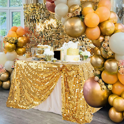 B-COOL Gold Sequin Tablecloth 50 x 102 Inch Payette Glitter Rectangle Table Cloth for Parties Wedding Birthday Halloween Fall Party Decoration