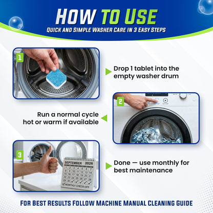 True Fresh Washing Machine Cleaner Tablets 25-Pack - Deep Cleaning Washer cleaner Tablets for Top loader, front Load & HE - Cleans Drum, Tub seal & other Parts Descaler & septic safe - Available at All In One Marketplace Canada