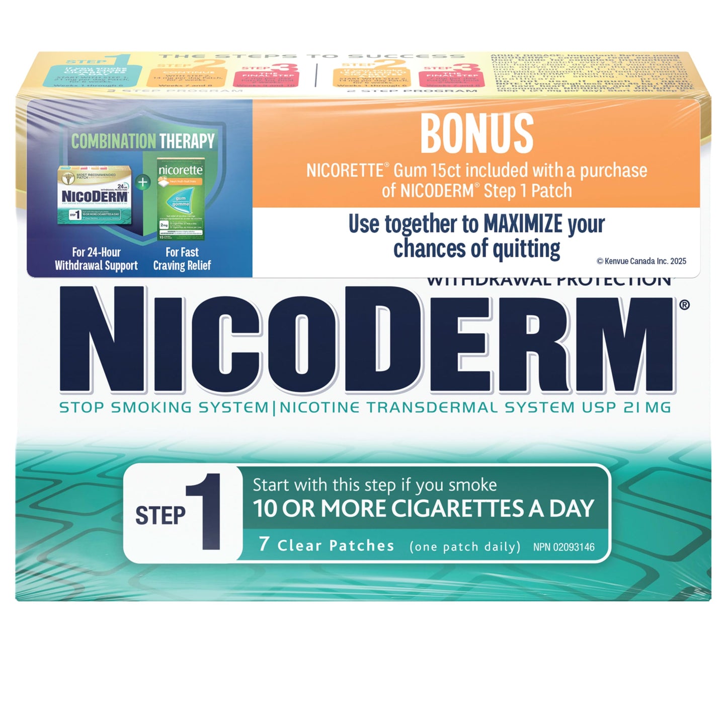 NicoDerm Patches & Nicorette Chewing Gum - Combination Therapy Pack for Quitting Smoking – Fast Relief of Nicotine Cravings – 7 Patches, 15 Gum Pieces 🍁 All In One Marketplace Canada