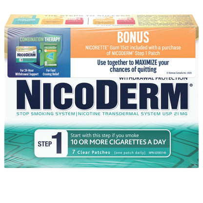 NicoDerm Patches & Nicorette Chewing Gum - Combination Therapy Pack for Quitting Smoking – Fast Relief of Nicotine Cravings – 7 Patches, 15 Gum Pieces 🍁 All In One Marketplace Canada