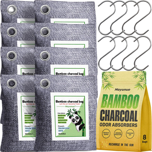 Mayunuo Activated Charcoal Odor Absorber for Strong Odor in Basement, Cars, Closets, Smoke, Shoes. 8 Pack Bamboo Charcoal Air Purifying Bags Deodorizer Odor Eliminator for Home