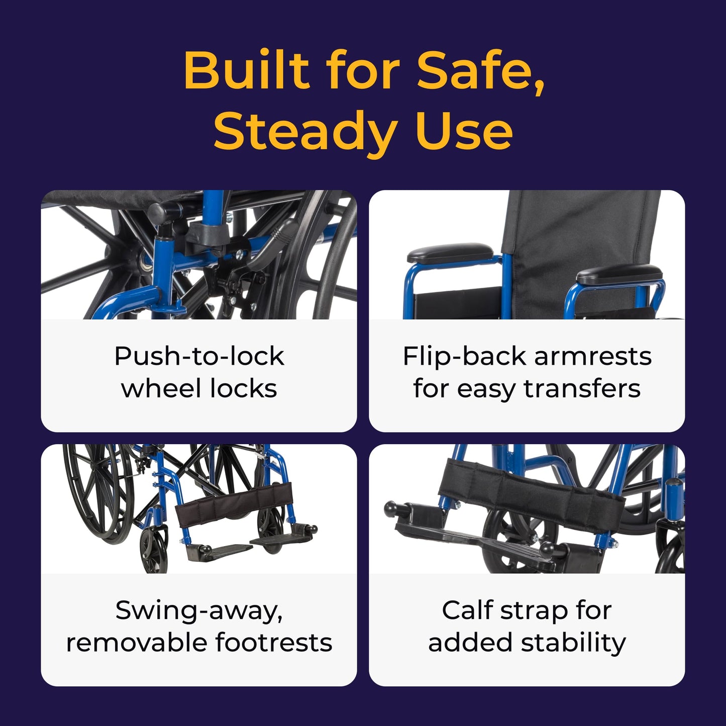 Drive Medical Single Axle Blue Streak Wheelchair, Flip Back Desk Arm, Swing Away Footrests, 18", 1 Count Drive Medical