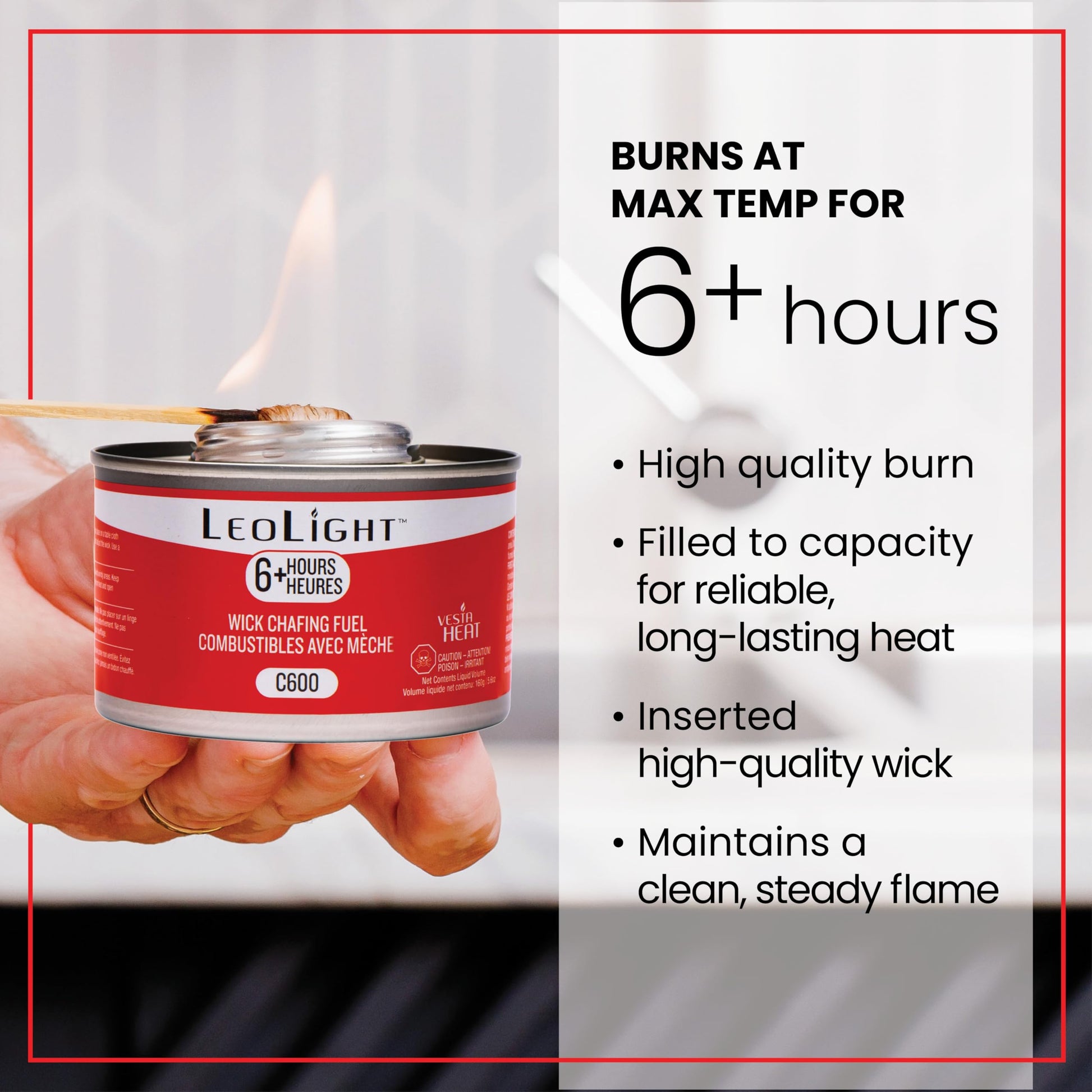 6 Pack Chafing Fuel 6 Hour Burn – Odorless, Smokeless & Spill-Proof Wick, 7.8oz Food Warmer Fuel for Chafing Dish Buffet Set & Catering Use, LeoLight - Available at All In One Marketplace Canada