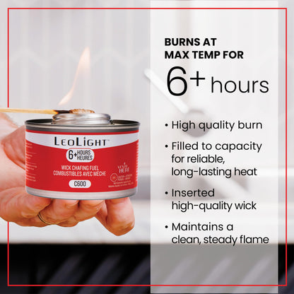 6 Pack Chafing Fuel 6 Hour Burn – Odorless, Smokeless & Spill-Proof Wick, 7.8oz Food Warmer Fuel for Chafing Dish Buffet Set & Catering Use, LeoLight - Available at All In One Marketplace Canada