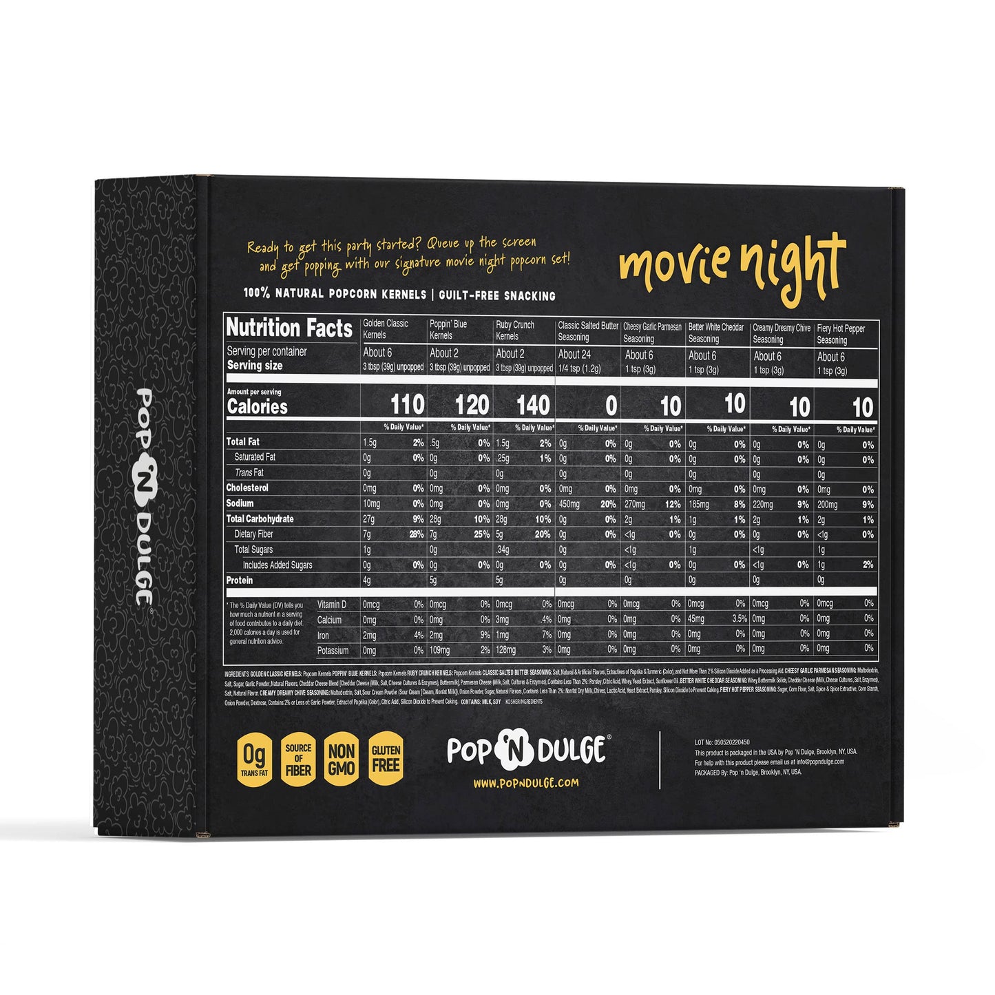 Pop n' Dulge Movie Night Popcorn Kit - 16 Pack with 5 Gourmet Kernels & 5 Seasonings