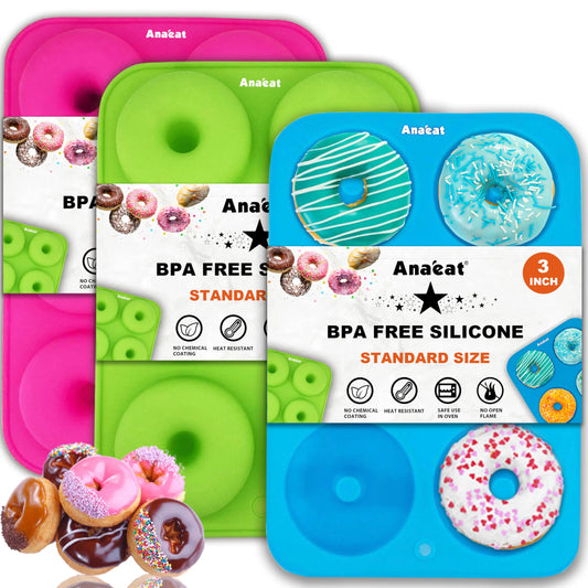 Anaeat 3 Pack Donut Pan Silicone Baking Mold, Just Pop Out! Non-Stick Doughnuts Baking Pans for 6 Full-Size Donuts, Muffins, Cake Biscuit Bagels - Easy Clean, Oven, Dishwasher Safe(Multicolor) 🍁 All In One Marketplace Canada