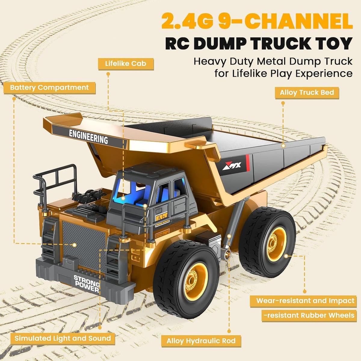 GraceDuck Remote Control Heavy Duty Metal Dump Truck Toys for Boys, 2.4GHz RC Truck with Alloy Bed Sound Light, RC Construction Vehicle Toys for Boys 4 5 6 7 8 Year Old Boys Gift Christmas 🍁 All In One Marketplace Canada