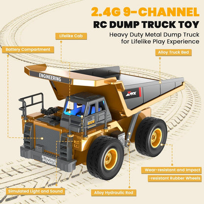 GraceDuck Remote Control Heavy Duty Metal Dump Truck Toys for Boys, 2.4GHz RC Truck with Alloy Bed Sound Light, RC Construction Vehicle Toys for Boys 4 5 6 7 8 Year Old Boys Gift Christmas 🍁 All In One Marketplace Canada