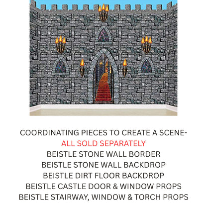 Beistle Medieval Stairway, Window & Torch Props, 9 Images, Haunted Castle Wall Decorations, Spooky Gothic Scene for Halloween Parties & Dungeon Themes, Printed Plastic Cutouts, 18” to 60”