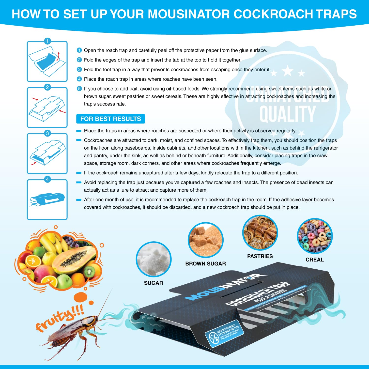 MOUSINATOR Cockroach Traps, 18-Pack, Larger and Multi-Entry Design with Extra-Strong Adhesive, Sticky Glue Cockroach Trap for Indoor Use, Family-Safe, Easy and Ready-to-Use - Available at All In One Marketplace Canada