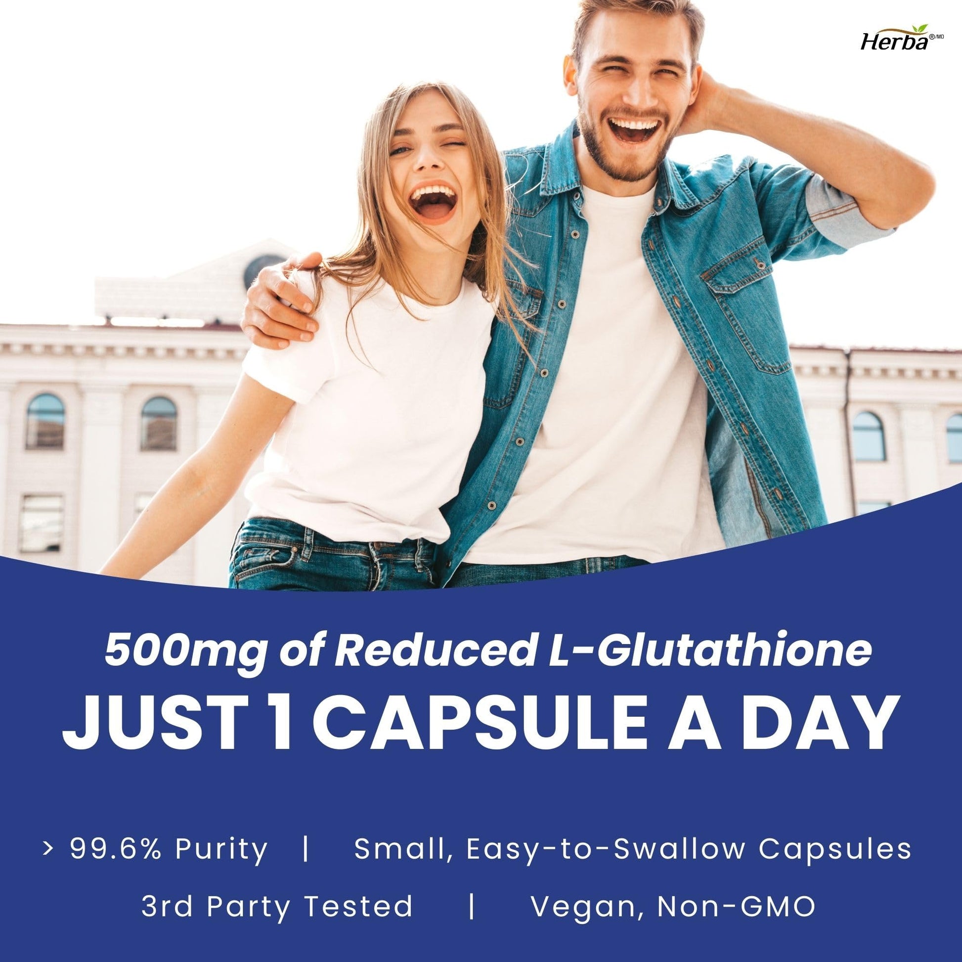 Herba Glutathione Supplement 500mg - 60 Vegetable Capsules | L Glutathione Reduced Active Form | Super Glutathione 500mg Capsule for Antioxidants | >98.5% Purity | Made in Canada - Available at All In One Marketplace Canada