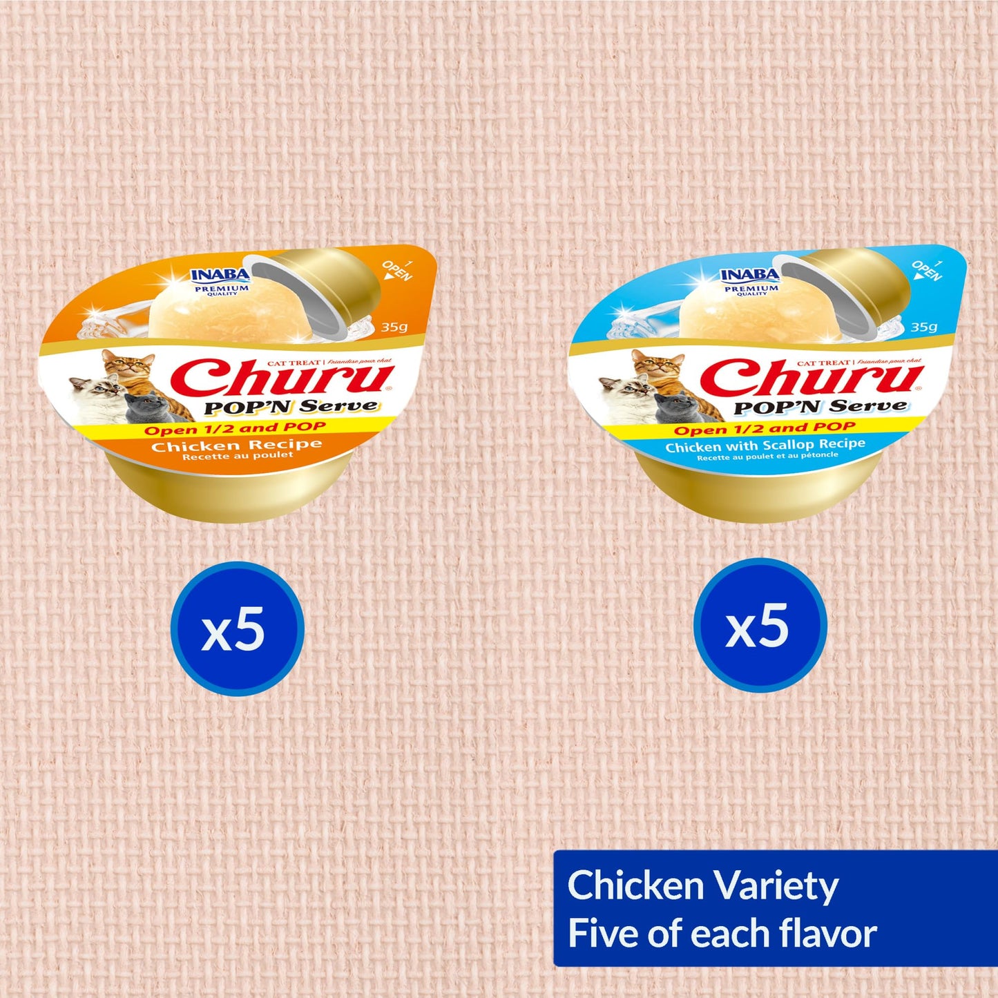 INABA Churu Pop'N Serve Jelly Cat Treat with Vitamin E & Taurine, 34 gram Cup, 10 Cups, Chicken Variety