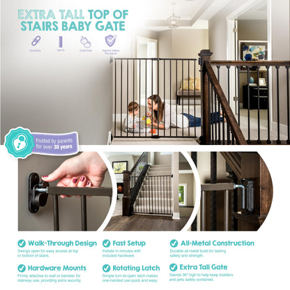 Regalo 2-in-1 Extra Tall Easy Swing Stairway and Hallway Walk Through Baby Gate, Award Winning Brand, 36 Inches Tall, Fits Openings Between 24 to 40.5 Inches,Black 🍁 All In One Marketplace Canada