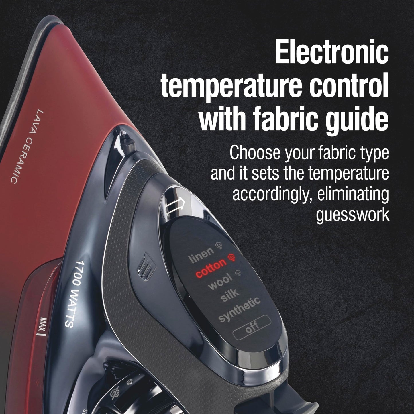 CHI Steam Iron for Clothes with 8’ Retractable Cord, 1700 Watts, 3-Way Auto Shutoff, 400+ Holes, Professional Grade, Temperature Control Dial, Lava Infused Ceramic Soleplate, Black (13113) CHI